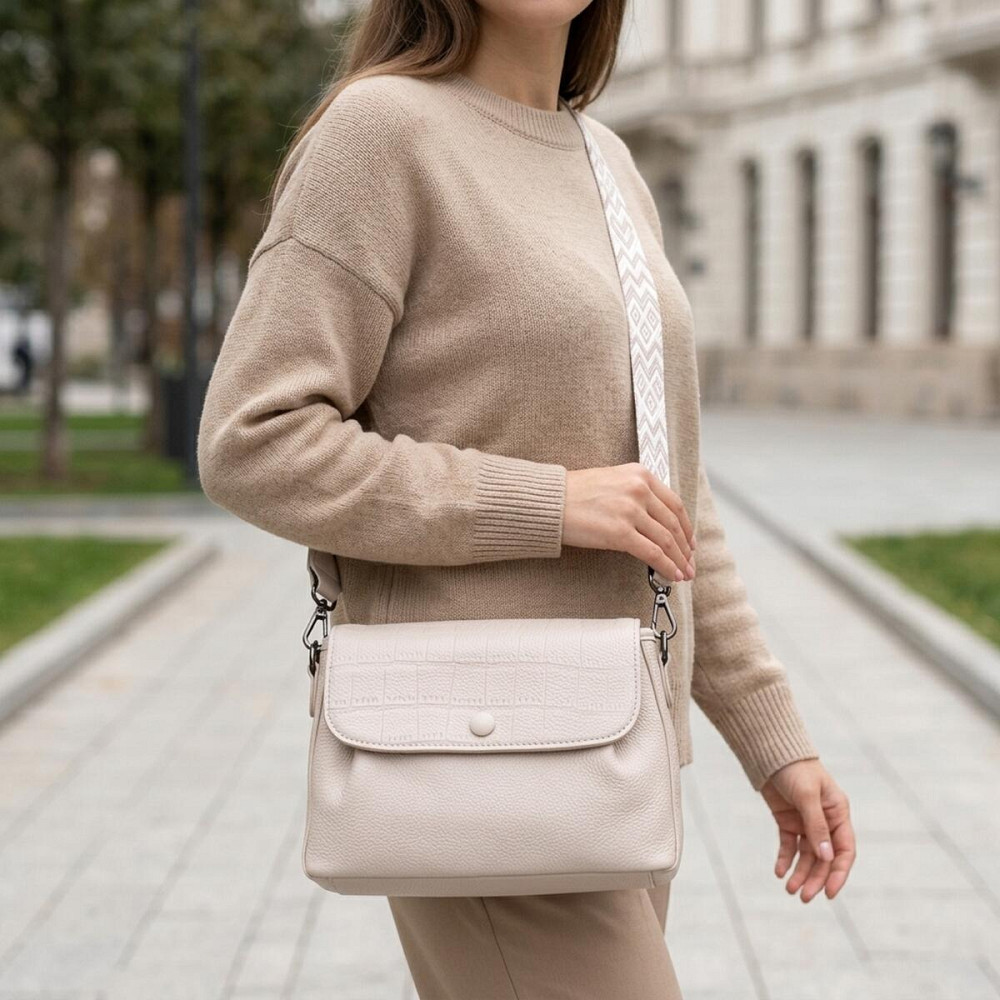 Дивовижна жіноча сумка з натуральної шкіри Vintage 22331 Біла Київ - фото 12