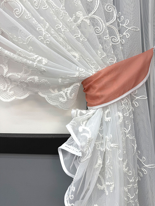 Кухонні шторки VR-Textil № 101к з підв'язками кораловий з білим 300х170 см (52-1223) Київ - фото 4