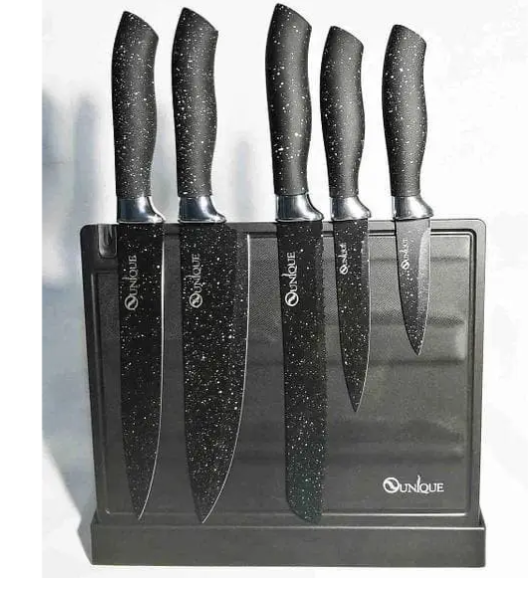 Набор кухонных ножей UNIQUE UN-1841 с магнитной подставкой чёрный Одесса - изображение 2