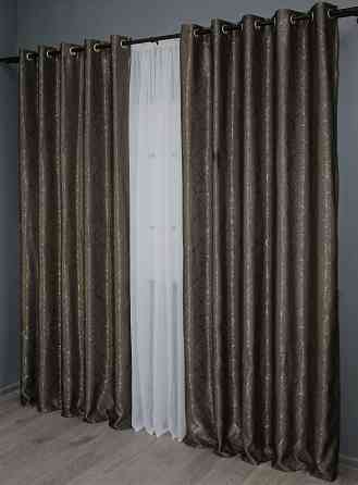 Комплект штор на люверсах VR-Textil Лен Саванна № 631ш Какао 150х250 см 2 шт (37-0109) Киев
