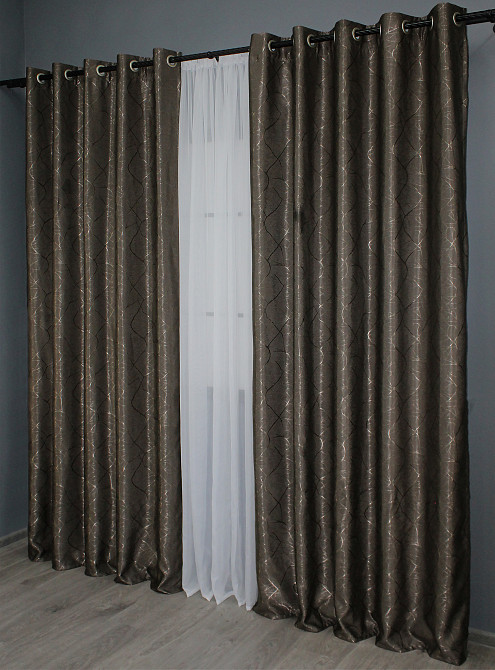 Комплект штор на люверсах VR-Textil Лен Саванна № 631ш Какао 150х250 см 2 шт (37-0109) Киев - изображение 5