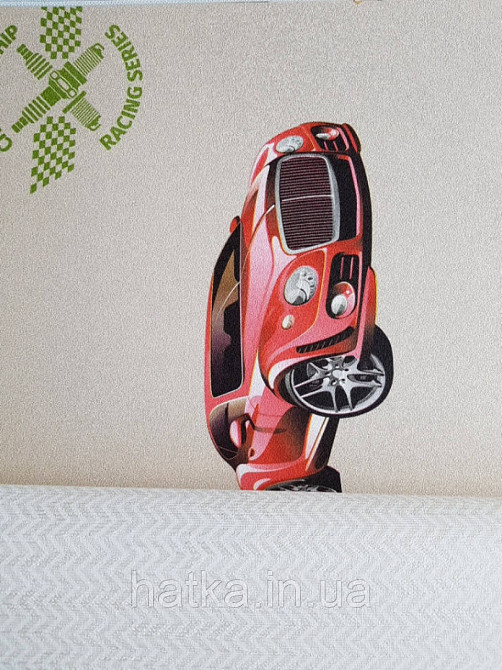 Шпалери вінілові на флізеліні AdaWall Ada Kids метрові дитячі для хлопчиків перегонові машини написи на бежевому Київ - фото 2