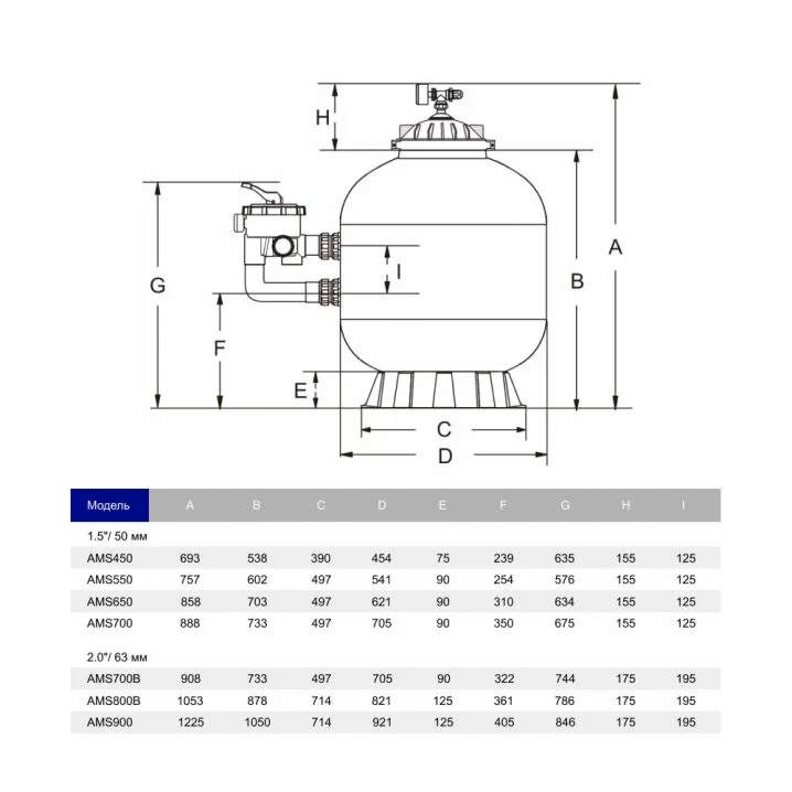 Пісочний фільтр для басейну Aquaviva MSD550 (12 м3/год. D550) Київ - фото 4