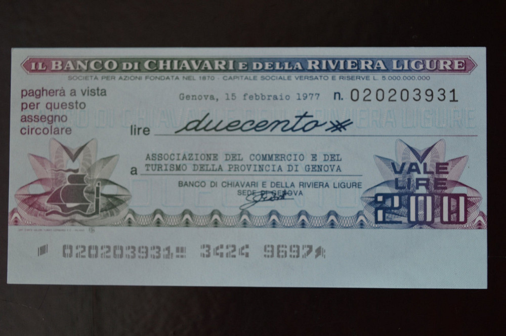 Чек. Италия 200 Лир 1977год (ЧК-1) ЛОТ 33 Полтава - изображение 1