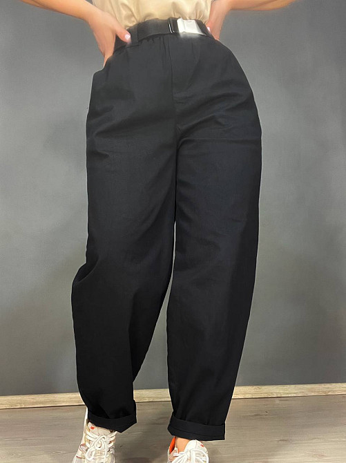 Брюки женские A-N 712 МОМ jeans широкие бананы облегченный тонкий коттон с ремнем черные, черный, M Киев - изображение 10