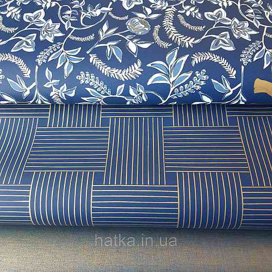 Шпалери вінілові на флізелін Caselio Mystery 0.53х10 м дитячі яскраві блакитні квіти білі слони золотом на Київ