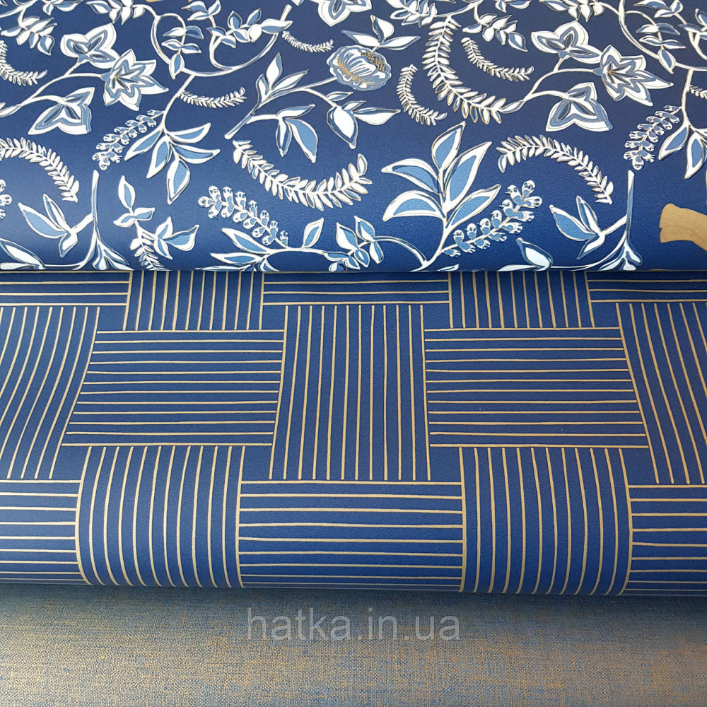 Шпалери вінілові на флізелін Caselio Mystery 0.53х10 м дитячі яскраві блакитні квіти білі слони золотом на Київ - фото 2