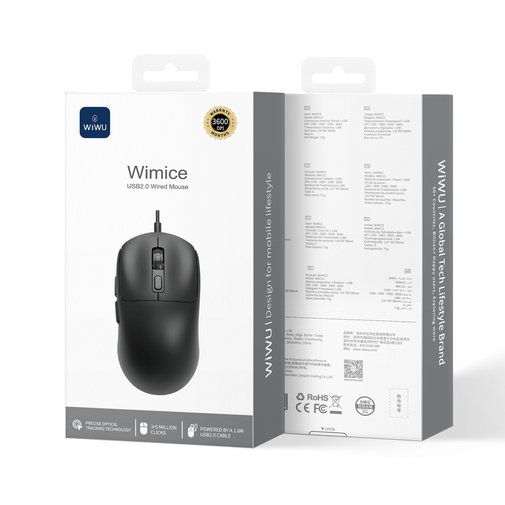 Маніпулятор миша дротова WIWU USB2.0 Wired Mouse WM111 Black Одеса - фото 2