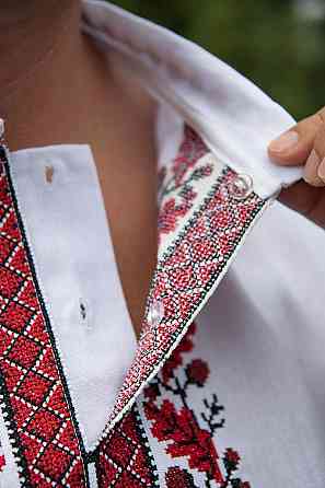 Вишиванка сорочка чоловіча лляна, біла, короткий рукав, лен, вишиванці чоловічі в Україні Київ