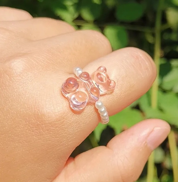 Кольцо с мишкой прозрачное с бусинками, размер универсальный Киев - изображение 1