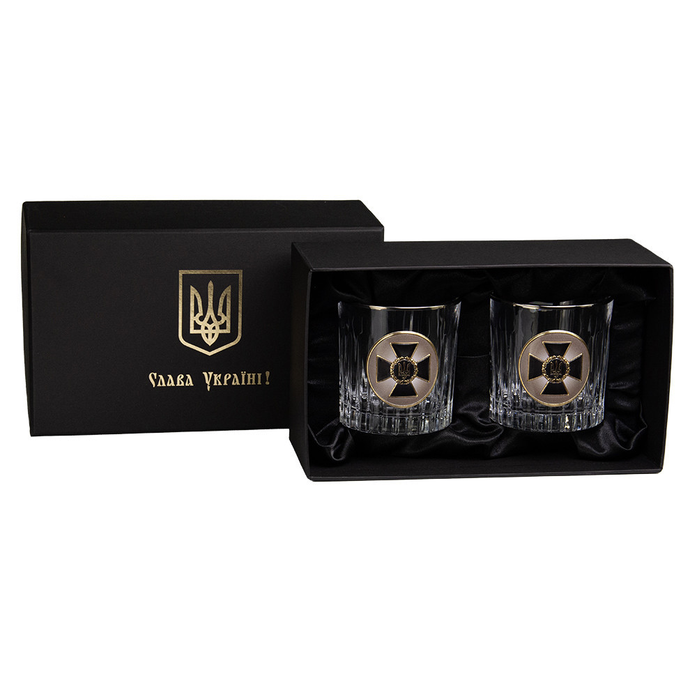 Набор бокалов для виски Служба безопасности Украины Boss Crystal (2 бокала) хрусталь декорирован серебром и золотом Киев - изображение 1