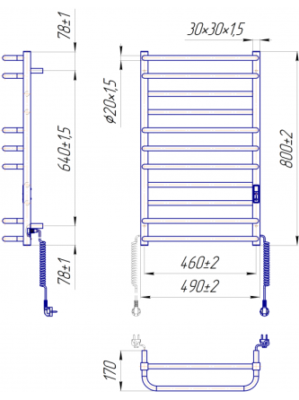 Електрична рушникосушарка Mario Преміум Люкс-I 800x500/170 TR К таймер-регулятор Київ