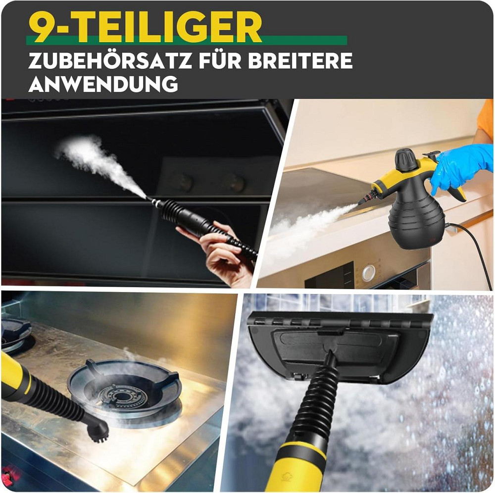 Пароочисник ручний 1050 Вт для підлоги, ванної, кухні, вікон, меблів, авто, оббивки для видалення плям, 9 насадок, замок безпеки Київ - фото 5