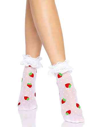 Шкарпетки жіночі з полуничним принтом Leg Avenue Strawberry ruffle top anklets One size, мереживні м Sex Aura Київ