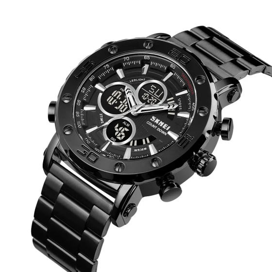 Мужские часы Skmei 1636 с браслетом Черный с черным Винница