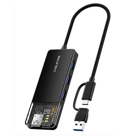 Концентратор Cabletime USB C/A - 4 Port USB 3.0, 5Gbps, 0.15 м (CB05B) Чорний Харків