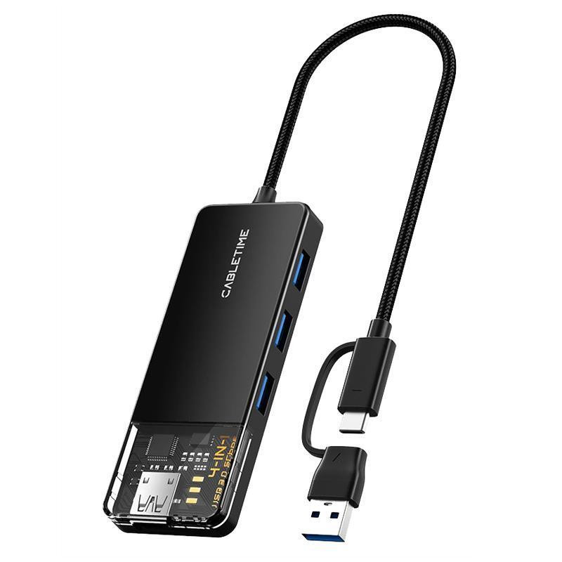 Концентратор Cabletime USB C/A - 4 Port USB 3.0, 5Gbps, 0.15 м (CB05B) Чорний Харків - фото 1