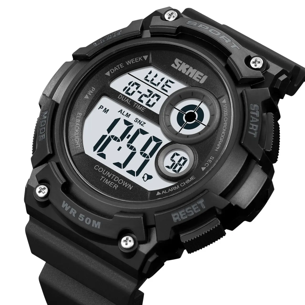 Часы мужские спортивные наручные Skmei 2017 (Черный с белым циферблатом) Винница - изображение 4