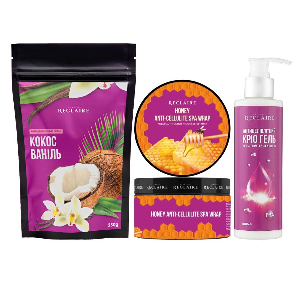 Тройной медовый антицеллюлитный набор SPA Скраб+Обертывания+Крио гель Reclaire cosmetics Киев - изображение 7