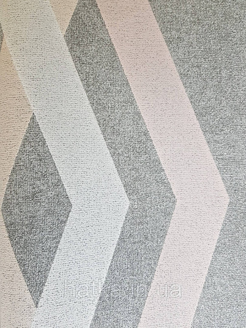 Шпалери вінілові на флізелін Marburg 82155 Giulia геометрія смуги зигзаг бежеві, сірі рожеві на сірому Київ - фото 3