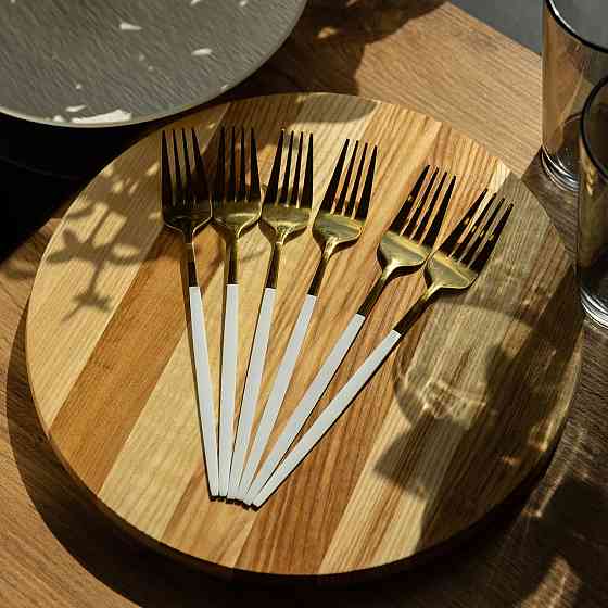 Yiwu Набір столових виделок 6 штук виделки кухонні з нержавіючої сталі 21.5 см Білий із золотом Коломия