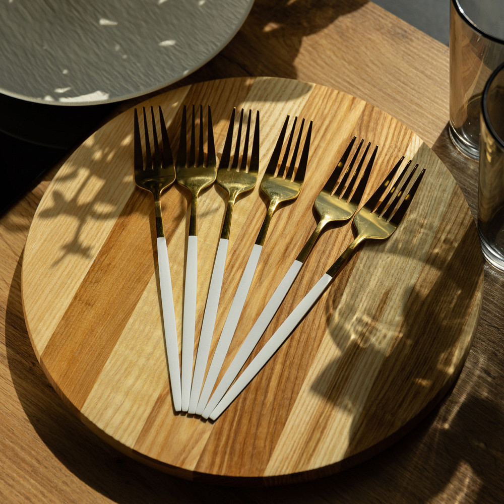 Yiwu Набір столових виделок 6 штук виделки кухонні з нержавіючої сталі 21.5 см Білий із золотом Коломия - фото 4