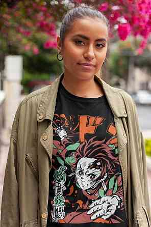 Футболка з аніме принтом Вбивця демонів оверсайз (S/M/L) Чорний AnimeJ0842 Дніпро