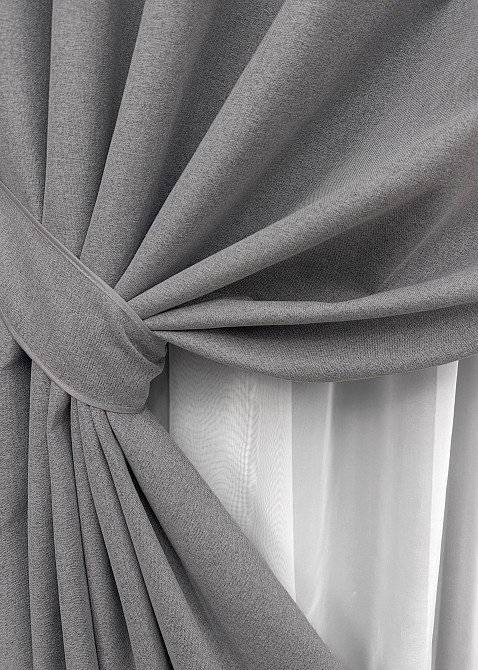 Комплект штор на люверсах VR-Textil Блэкаут двусторонний ASHEN NIGHT № 1851ш Серый 150х270 см 2 шт (37-0291) Киев - изображение 5