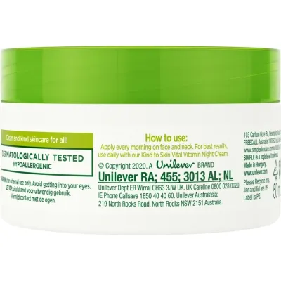 Крем для лица Simple Vital Vitamin Cream SPF15 Kind to Skin Дневной витаминный 50 мл (8710447486337) Винница