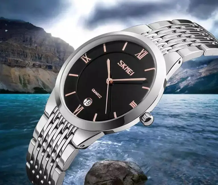 Чоловічий кварцовий годинник Skmei 9139 (Чорний циферблат із золотистими стрілками) Вінниця - фото 4