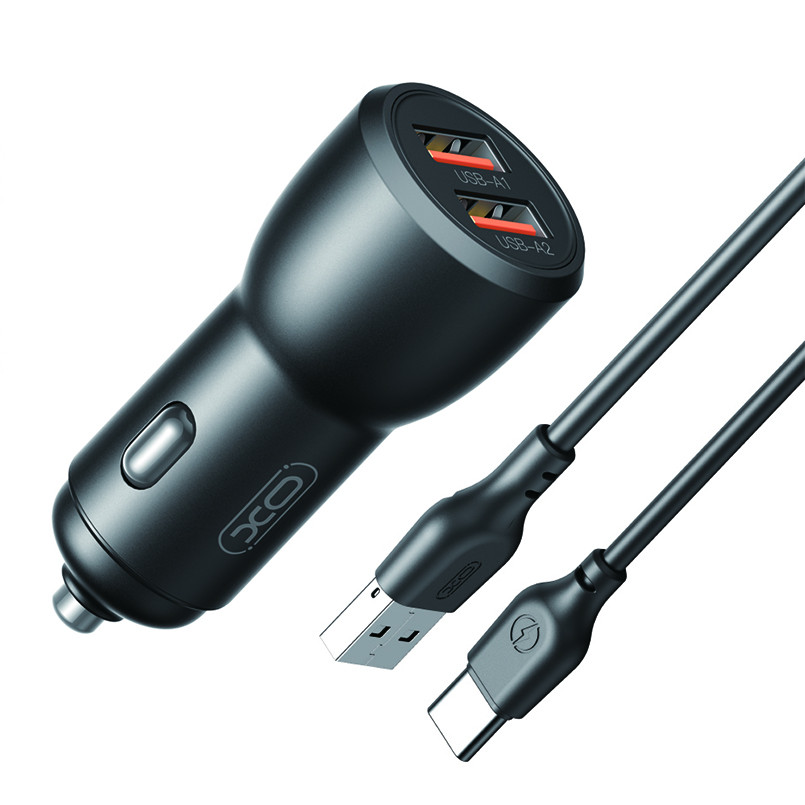 Автомобільний зарядний пристрій XO CC55 QC18W+USB12W + Type-C кабель чорний Львів - фото 1