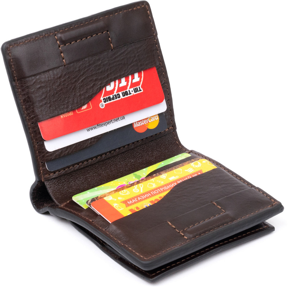 Вертикальне глянсове портмоне з накладною монетницьою GRANDE PELLE 11330 Шоколадне Київ - фото 6