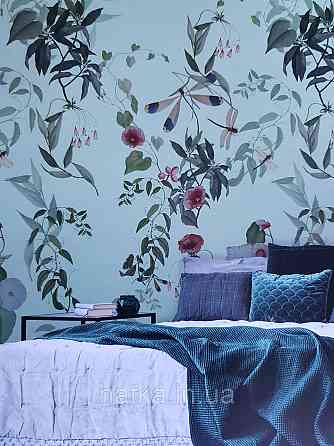 Ообои виниловые на флизелине Decoprint Onirigue 200X300 панно природа цветы листья ветки стрекозы бабочки Киев