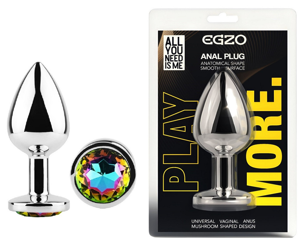 Анальная пробка с кристаллом EGZO - Silver Round Plug Rainbow size S Sex Aura Киев - изображение 1