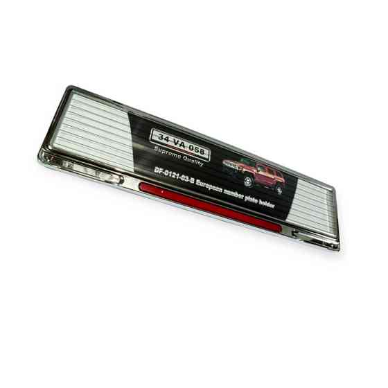 Рамка под номер стеклом с катафотом красным хромированный пластик Мукачево