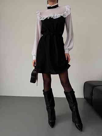 Женское сдержанное базовое платье с рюшами креп дайвинг + шифон Одесса