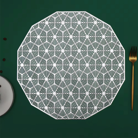 Сервировочная салфетка под горячее круглая 38х38 см, коврик сервировочный серебристый набор 2 шт Каменец-Подольский