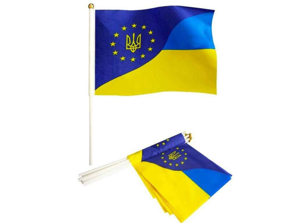 Флаг со штоком 14см*21см УКРАИНА/ ЕВРОСОВОЙЗ 10шт/уп ТМ Украина Киев - изображение 1
