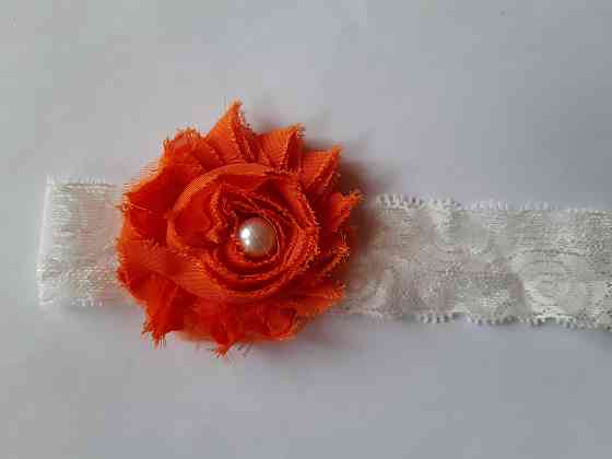 Мереживна дитяча пов'язка помаранчева - окружність 36-44см, квітка 6см Київ