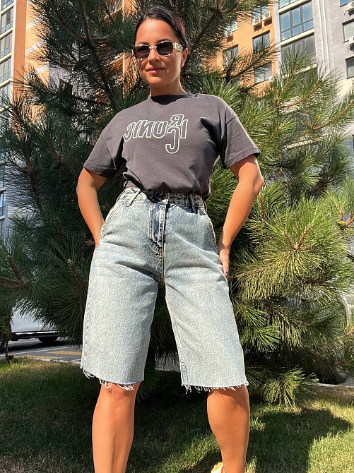 Шорти жіночі джинсові SL Denim 1001 бермуди SKATER косі кишені обрізані блакитні, блакитний, 34 Київ - фото 6