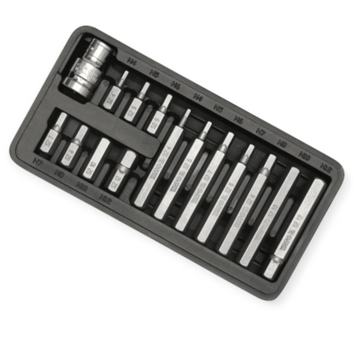 Набір біт 10мм з переходом. 1/2", 6 граней HEX 15 шт 4-12мм, S2 (мет. бокс) Мукачево - фото 1