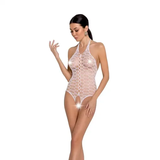 Бодістокінг у велику сітку Passion BS087 white, відкрита спина, халтер, з доступом Львів