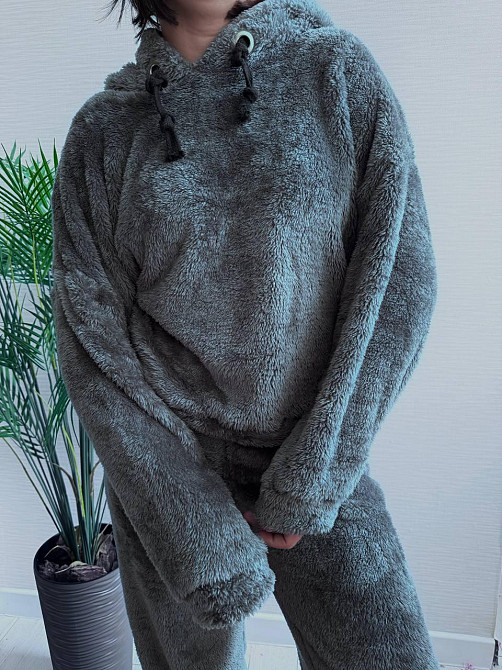 Теплый женский плюшевый костюм двойка плюшевый двухсторонний мех Графит Одесса - изображение 7