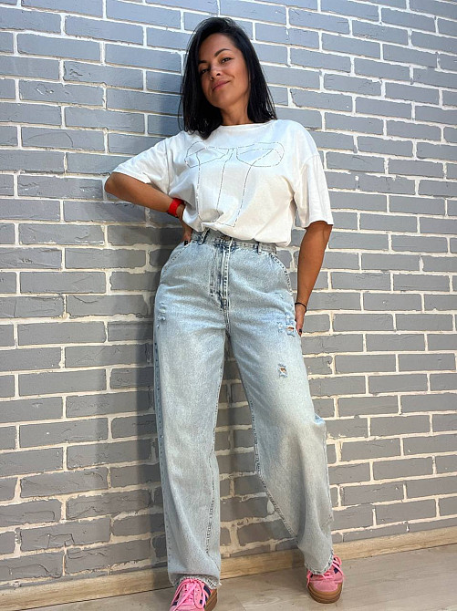 Джинсы женские Its Basic 03097 SKATER широкие косые карманы рваные, голубой, 32, 32 Одесса - изображение 1