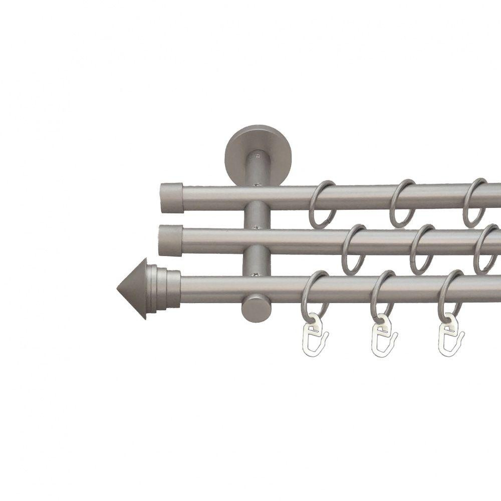 Карниз Orvit Сетра металевий трирядний циліндр (20 см) гладка труба кільце металеве Сатин 16\16\16 мм 300 см Львов - изображение 1