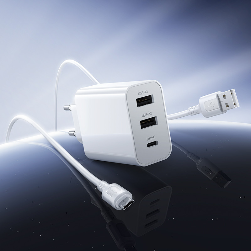 Мережевий зарядний пристрій з кабелем BOROFONE BA105A Stellar three-port charger set (Micro) (EU) White Одеса - фото 9