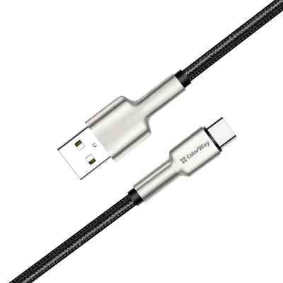 Дата кабель USB 2.0 AM to USB-C 1.0m head metal black ColorWay (CW-CBUC046-BK) Винница