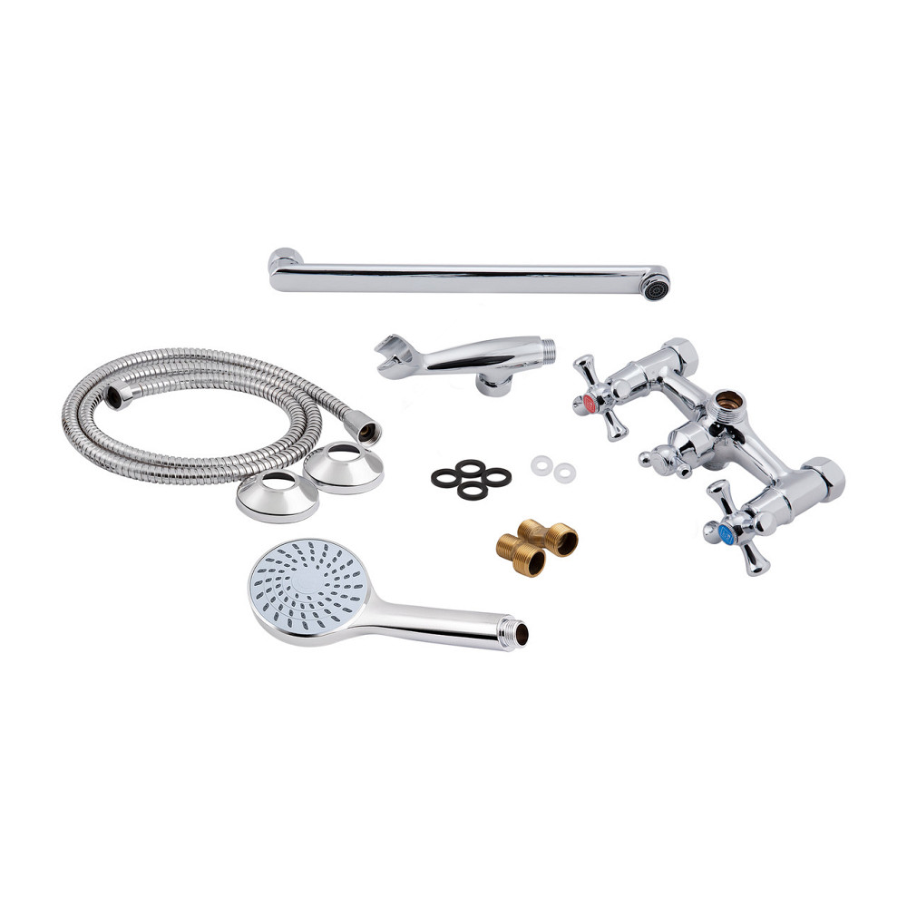 Змішувач для ванни Lidz Lamb 143 з поворотним виливом двовентильний (з душовим гарнітуром) LDLAM143CRM22143 Chrome Київ - фото 5