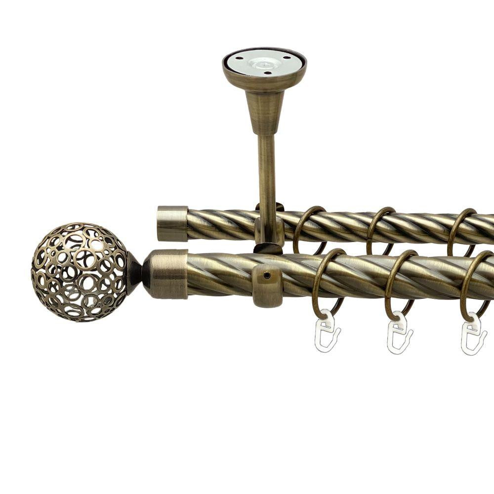 Карниз Orvit Савона металевий дворядний відкритий до стелі скручена труба кільце металеве Антик 25\19 мм 300 см (00-00019133) Львів - фото 1