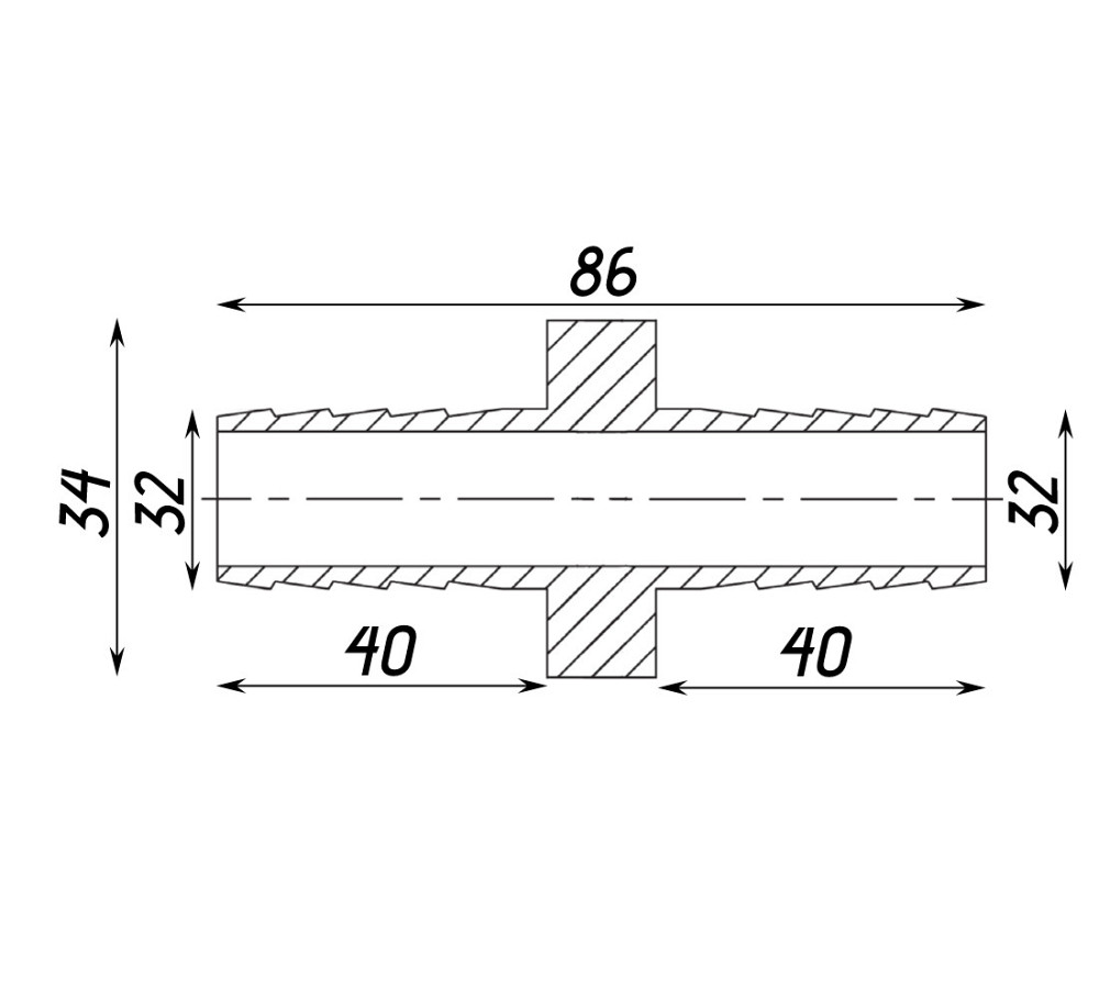 Трубка з'єднувальна пряма нікельована 32мм х 32мм штампована А05210А(нк) VA (000026830) Київ - фото 2